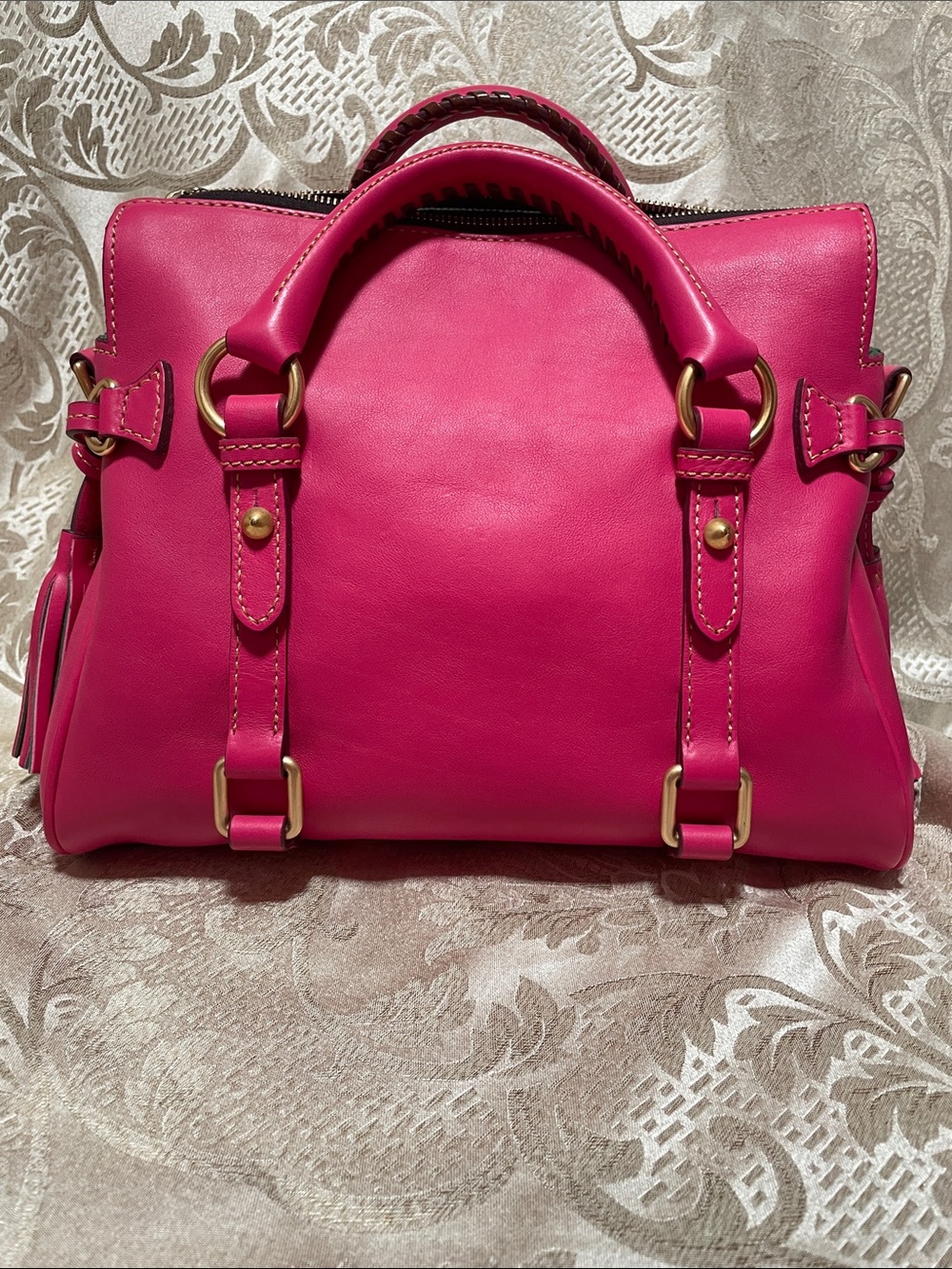 Dooney & Bourke Fuchsia Leather Satchel with Gold Hardware - Picture 5 of 12